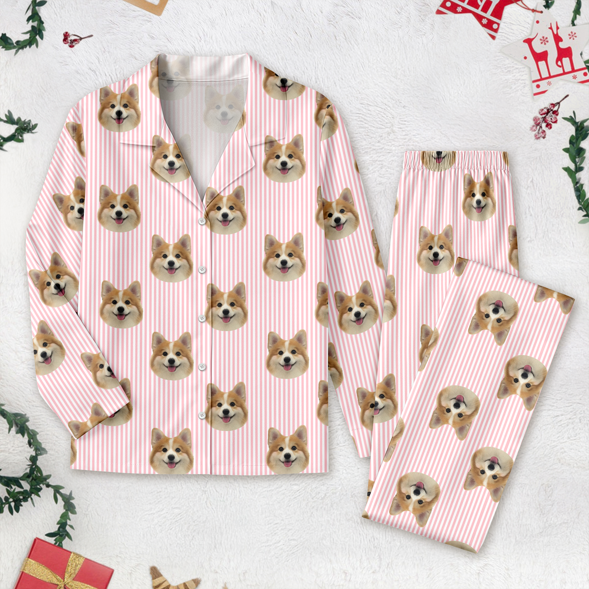 Custom Dog Photo Cute Plaid Pajamas, Personalized Pet Holiday Sleepwear CH07 180878