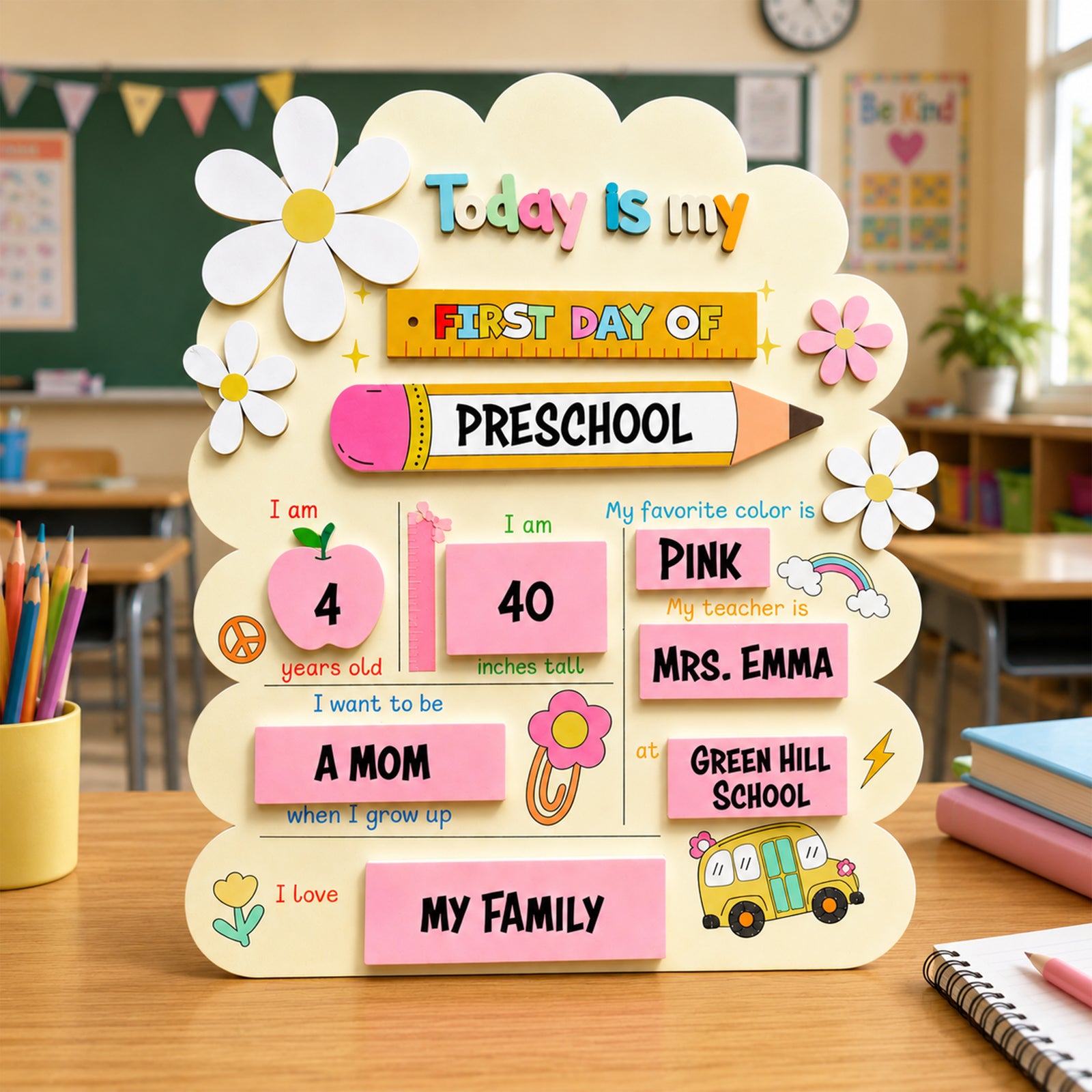 Personalized First Day Of My Pre-school Wooden Board TH10 170501