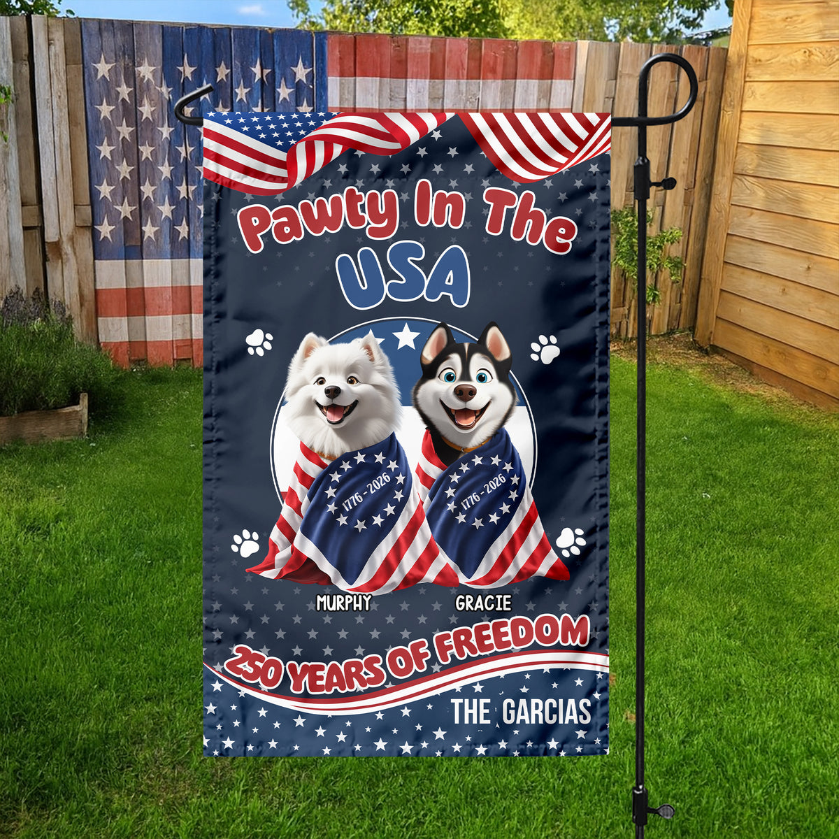 Personalized Pawty In The USA 250 Years Of Freedom Dog Garden Flag HA75 920300