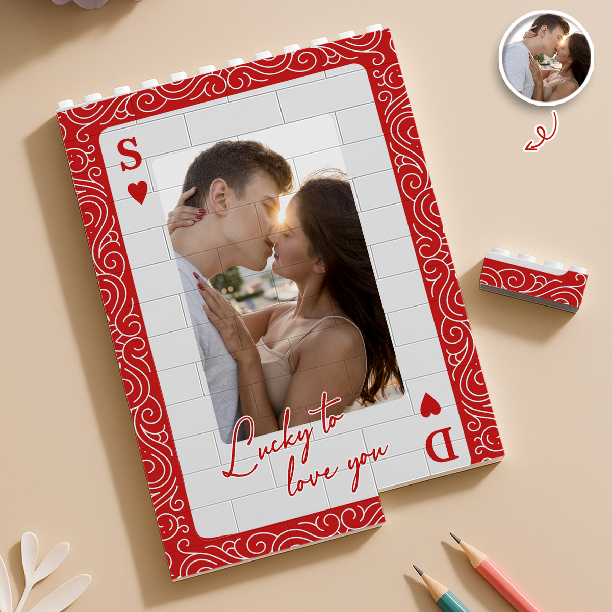 Custom Couples Photo King And Queen Lucky To Love You Building Brick Block TH10 170335