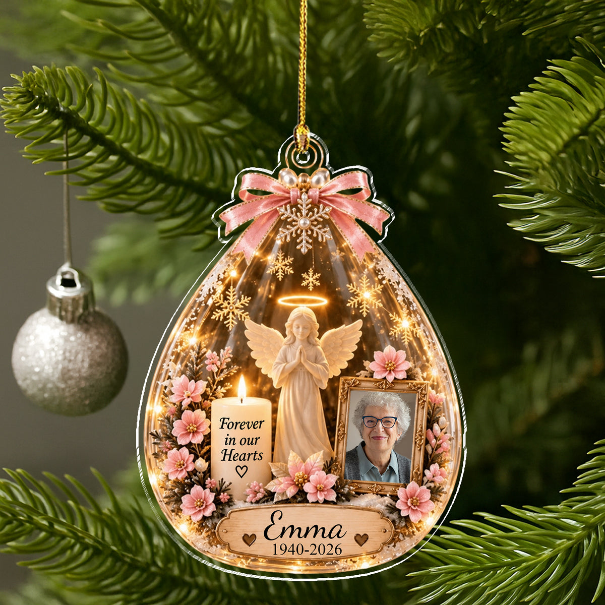 Custom Photo Forever In Our Hearts Memorial Acrylic Ornament TH10 171469