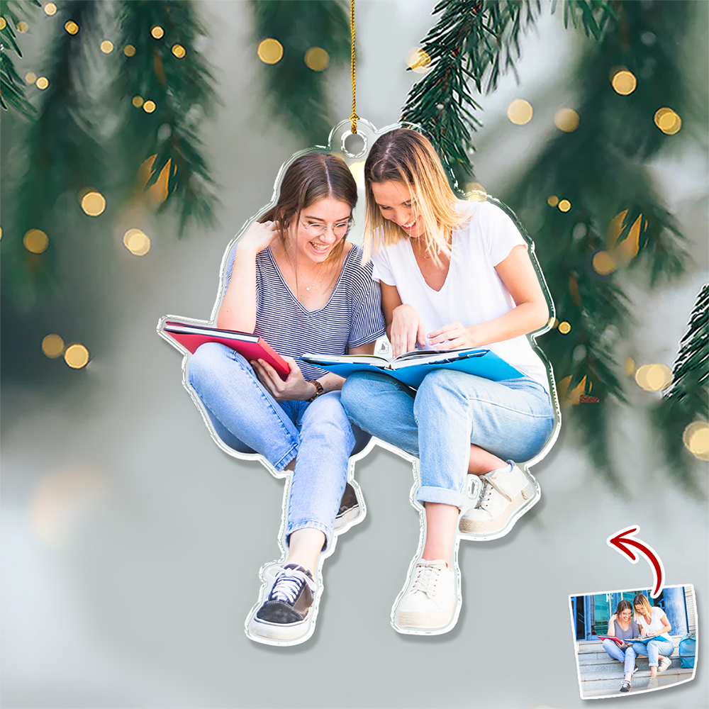 Custom Photo A Guy Addicted To Reading Books Acrylic Ornament For Book Lovers HO82 894740