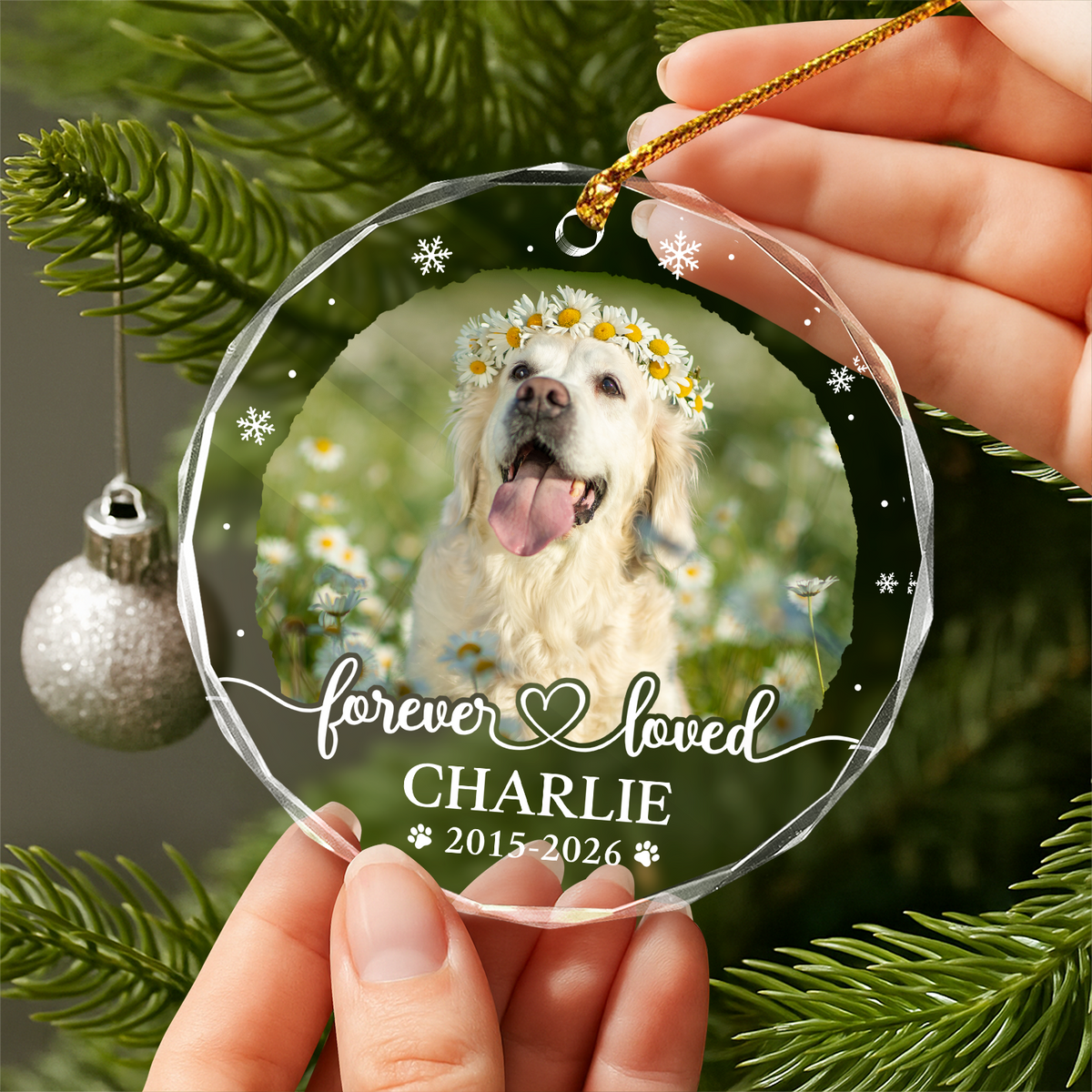 Custom Photo Forever Loved Memorial Glass Ornament HA75 922034