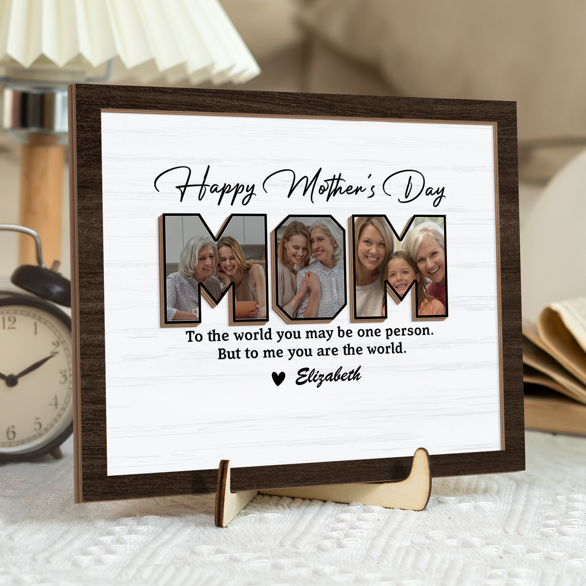 Custom Photo Happy Mother's Day To Mom 2-Layered Wooden Plaque With Stand CH07 910692
