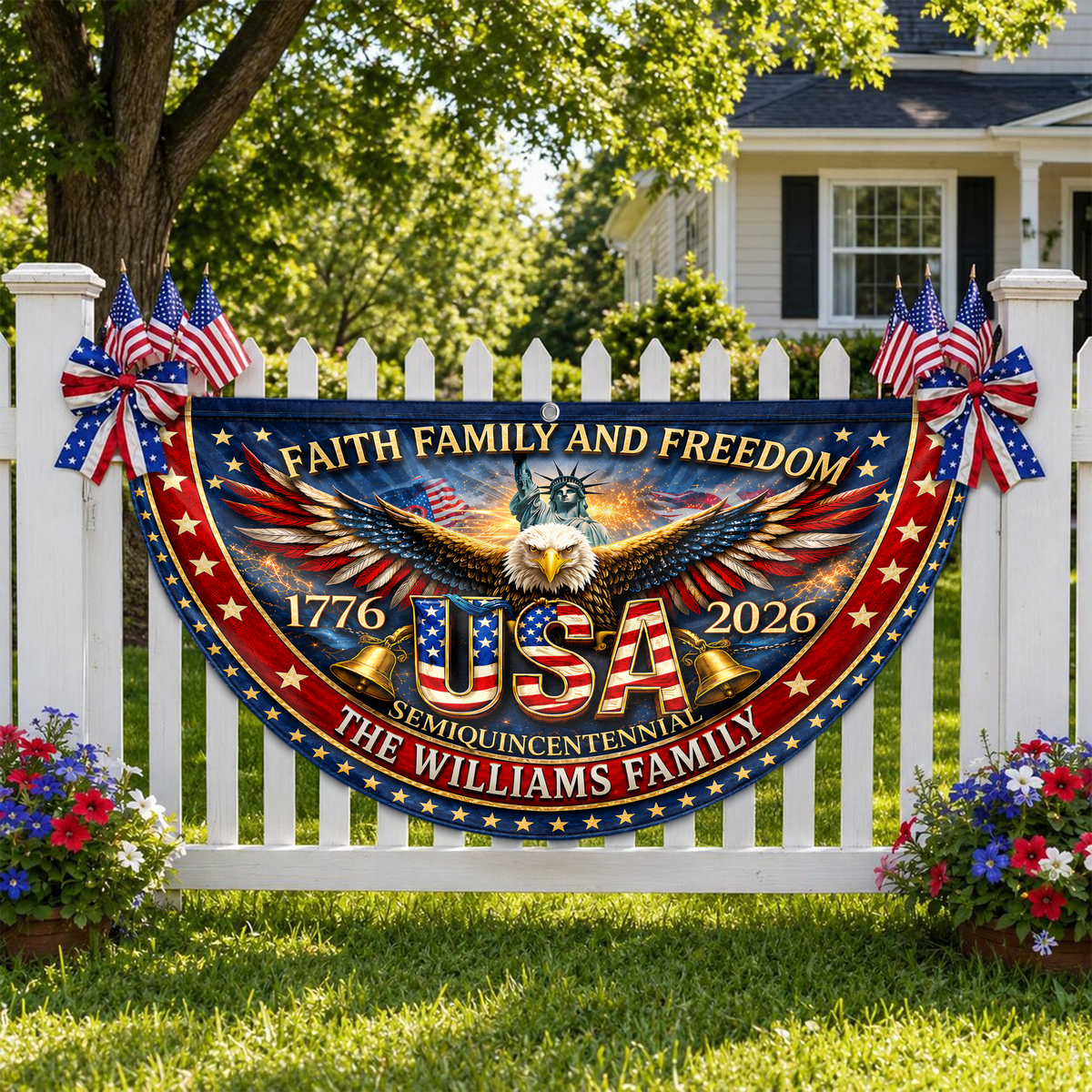 Custom Name American Flag Eagle 250th Anniversary 1776-2026 Non-Pleated Fan Flag LM32 669339