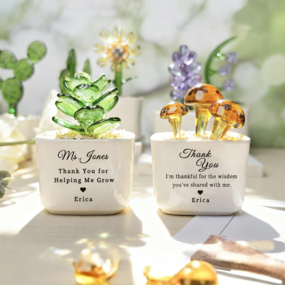 Personalized Thank You for Helping Me Grow Tulip Glass Flower Pot - Teacher Appreciation, Succulent Cactus Figurine, Valentine's Day HO82 901432