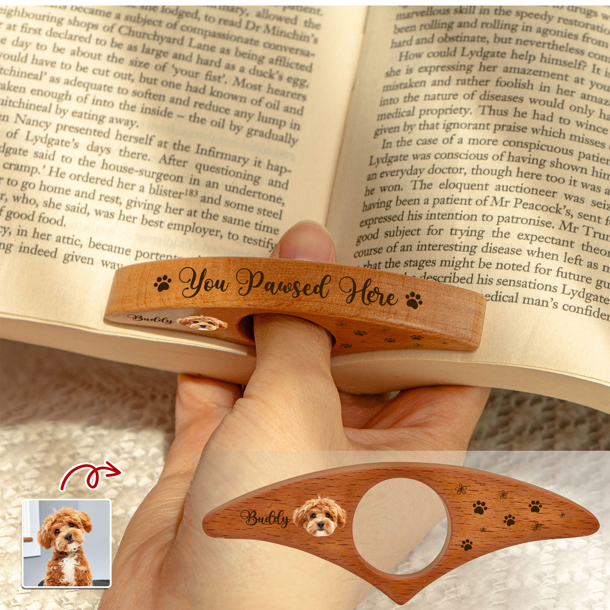 You Pawsed Here Custom Dog Cat Photo Printed Book Page Holder CH07 899560