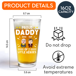 Custom Photo Proud Daddy of Little Heroes - Father's Day Personalized Gifts Custom Beer Glass for Dad, Superhero Lovers HO82 894058