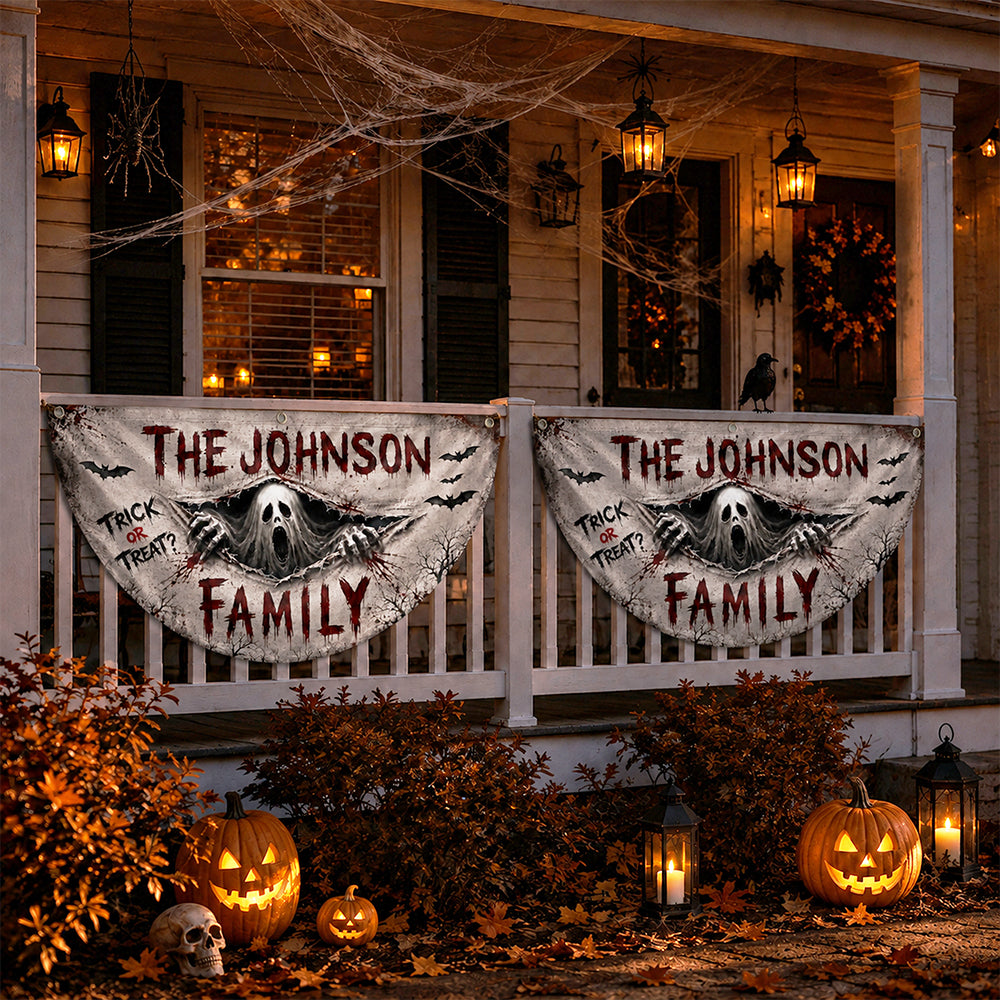 Custom Family Name Spooky Halloween Non-Pleated Fan Flag Trick or Treat Outdoor Hanging Banner LM32 669635