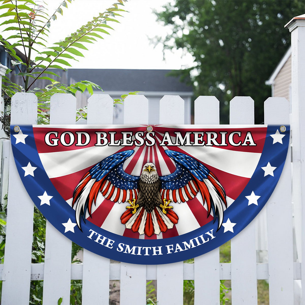 Custom Family Name God Bless America Patriotic Eagle Non-Pleated Fan Flag HA75 920132