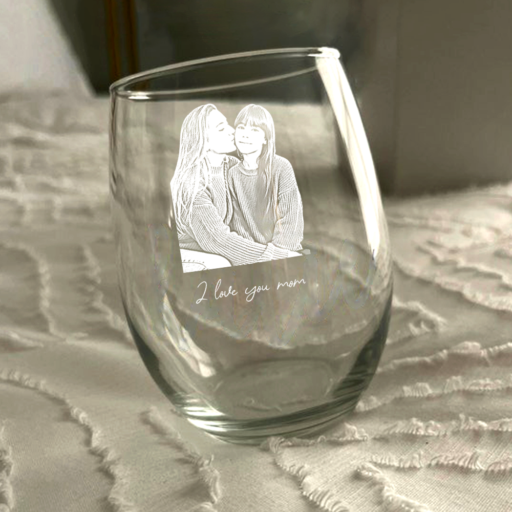 Custom Portrait Photo Engraved Stemless Wine Glass - Mother's Day Gift HO82 901646