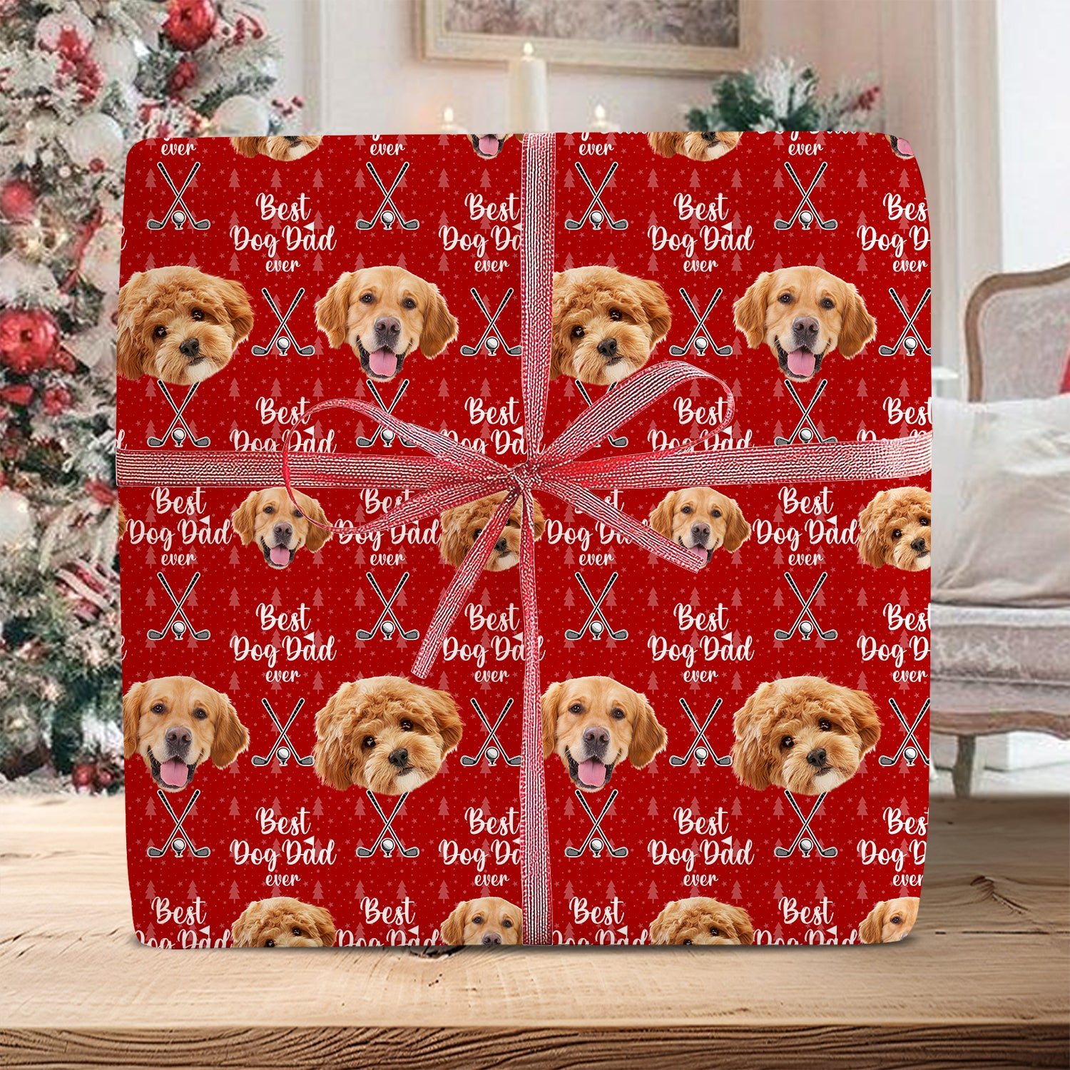 Custom Pet Photo Best Dog Dad Ever Wrapping Paper For Golf Loving LM32 893829