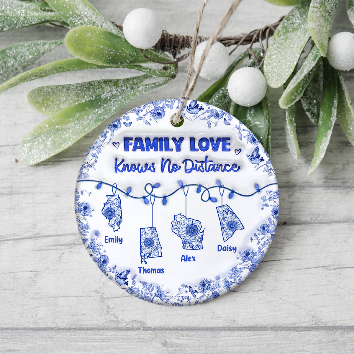 Personalized Family Love Knows No Distance 3D Inflated Effect Ceramic Ornament CH07 899062