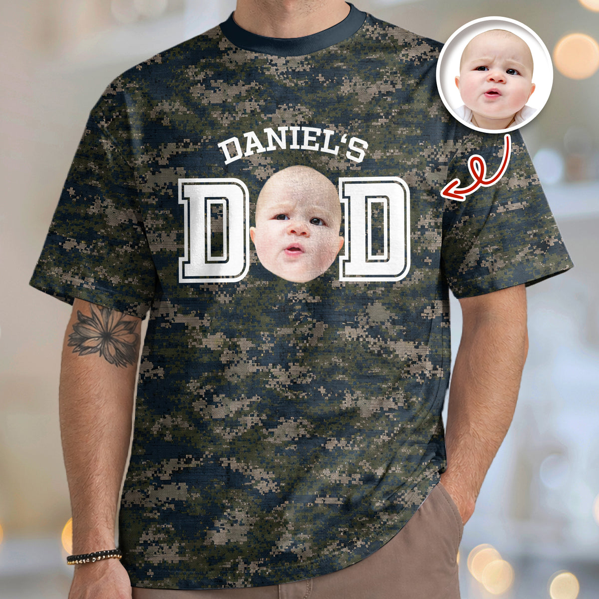 Custom Photo Dad Mom Camo Pattern 3D Shirt Father's Day Gift For Husband, Dad, Grandpa HA75 921396
