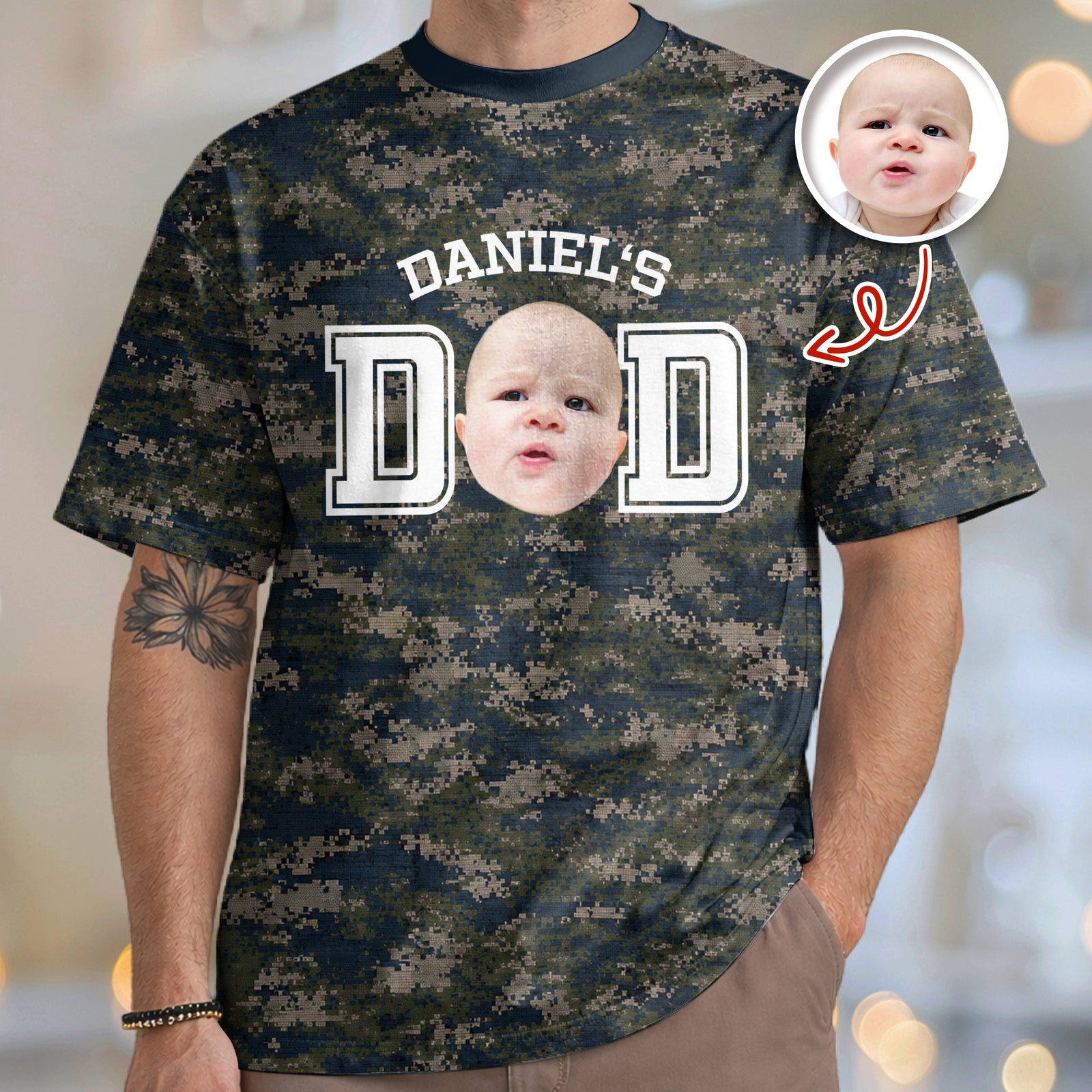 Custom Photo Dad Mom Camo Pattern 3D Shirt Father's Day Gift For Husband, Dad, Grandpa HA75 921396