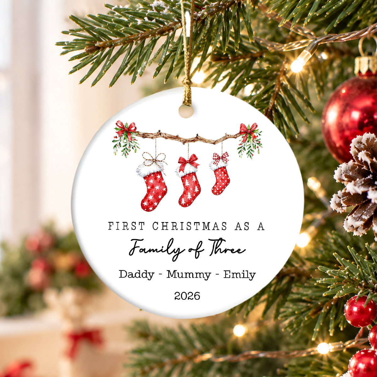 Personalized First Christmas As A Family Ceramic Ornament, Special Keepsake For The Family TH10 171449