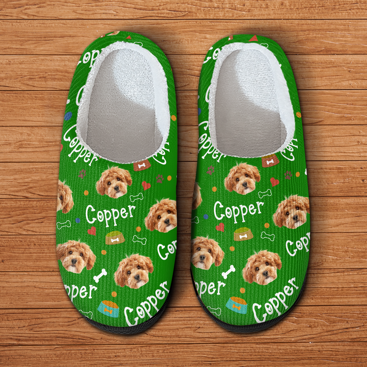 Custom Photo With Paw And Bowl Pattern Dog Cat Plush Slippers HO82 900304