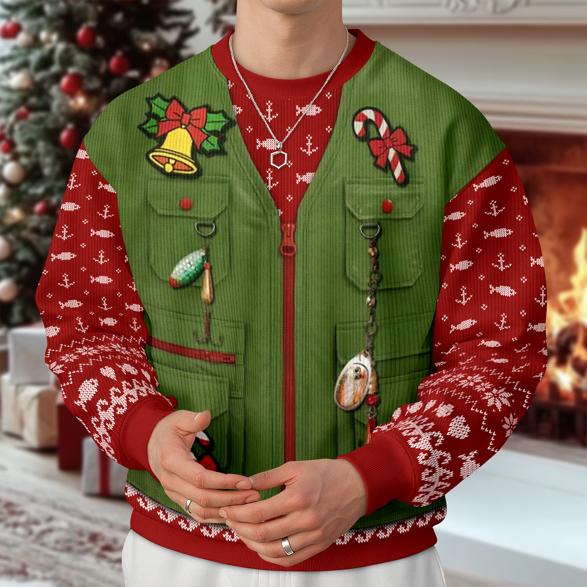 Custom Photo Merry Fishmas AOP Ugly Sweater For Fishing Lovers LM32 897175