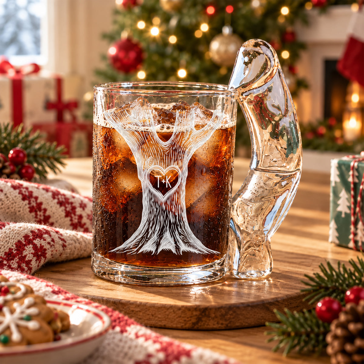 Personalized Initials In A Heart Tree Naughty Glass Mug, Couple Gift LM32 670221