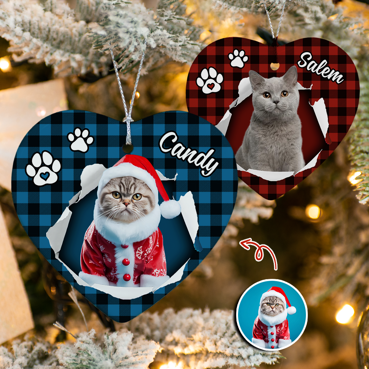 Custom Photo Cat Christmas Heart Shaped Ceramic Ornament HA75 897458