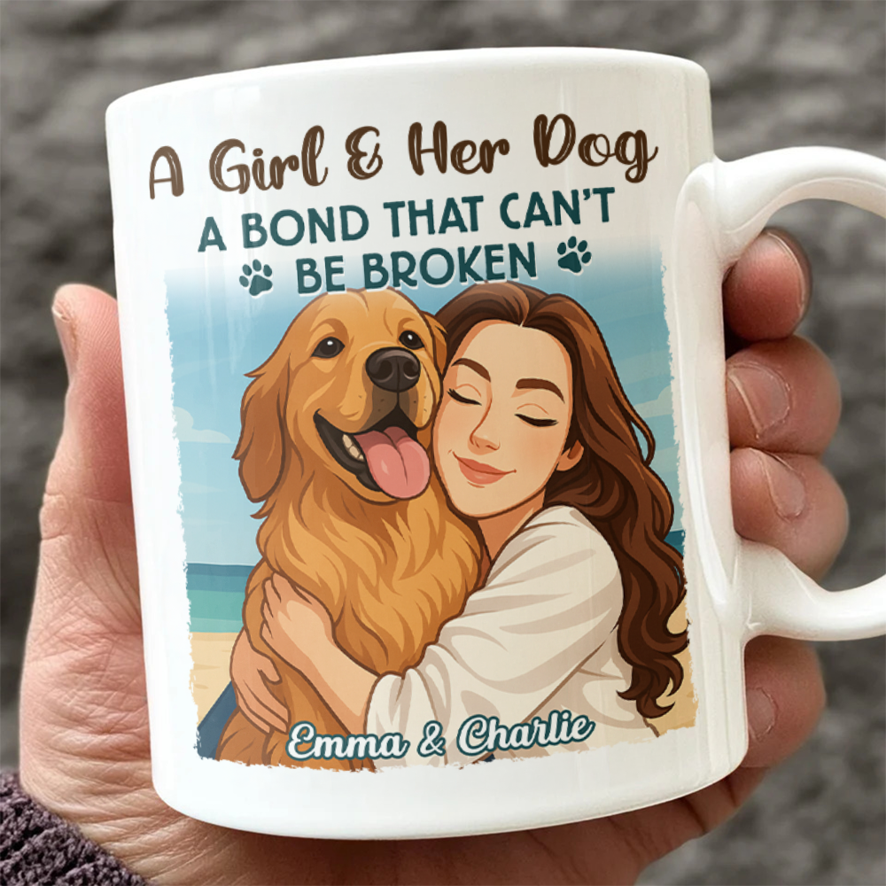 Custom Cartoon Photo Girl With Her Dog Best Friends Forever White Mug LM32 893767
