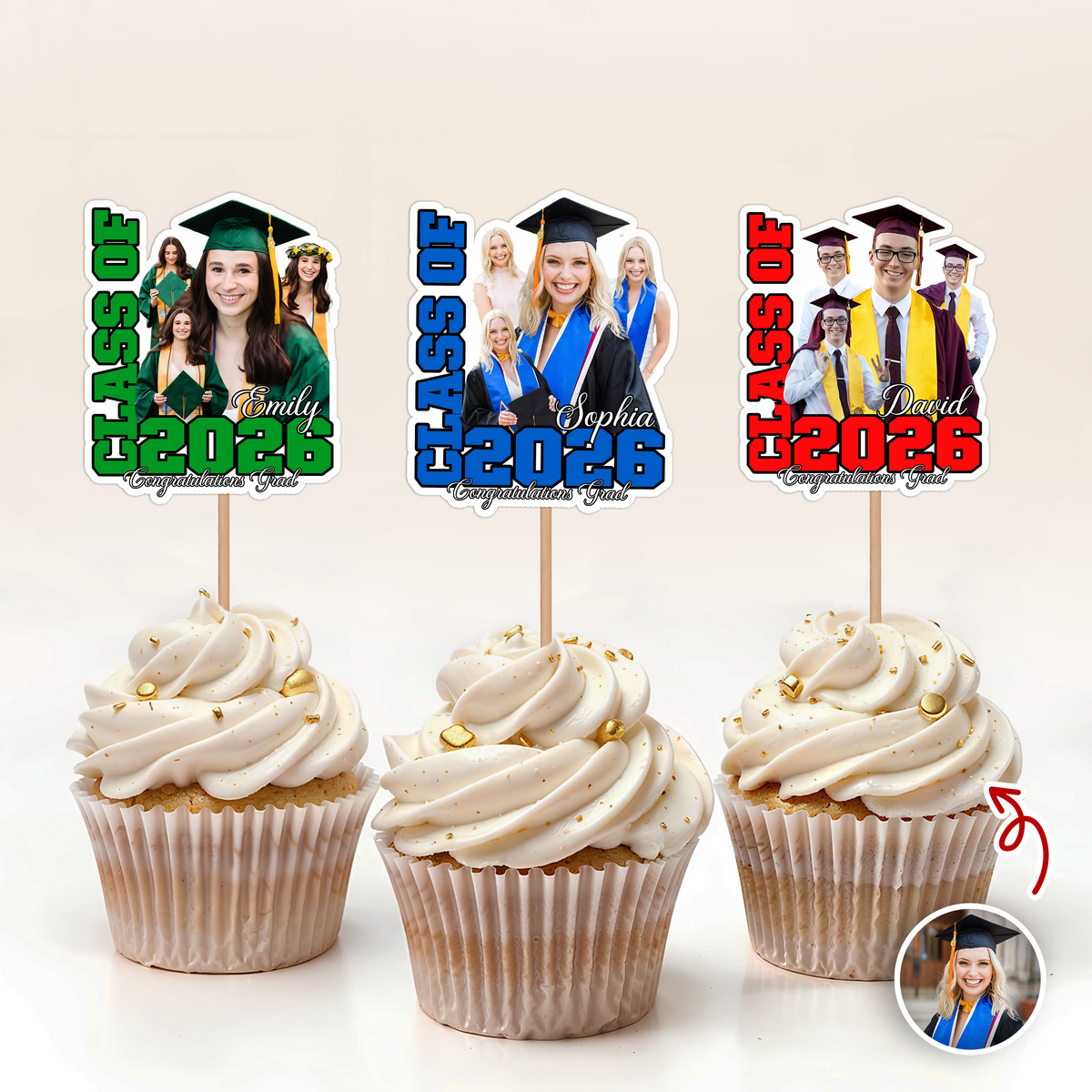 Custom Photo Class Of 2026 Graduation Cupcake Toppers HA75 920044