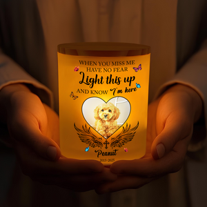 Custom Photo Love Never Leaves, It Lights Up Forever - Memorial Personalized Glass Jar With LED Candle CH07 895814