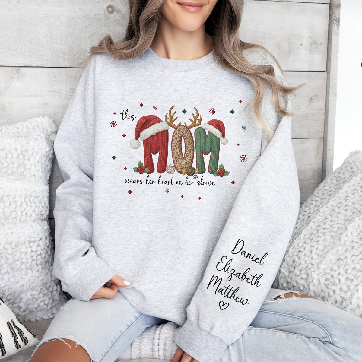 This Mommy Wears Her Heart on Her Sleeves Personalized Printed Sweatshirt HA75 898318