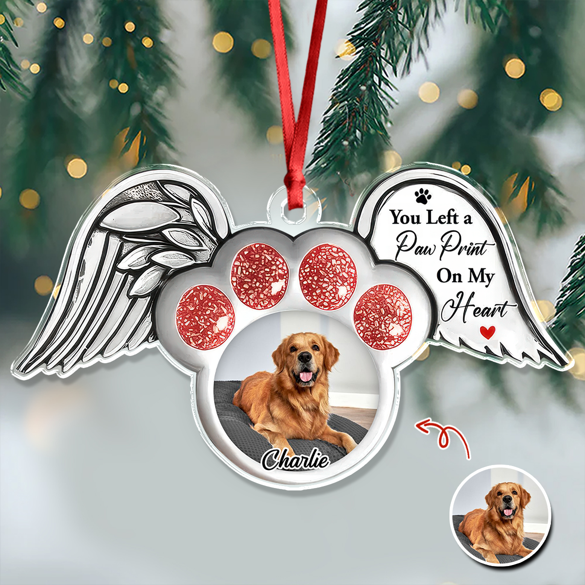 Custom Photo Paw In Heaven Dog Cat Memorial Acrylic Ornament Christmas HO82 894724