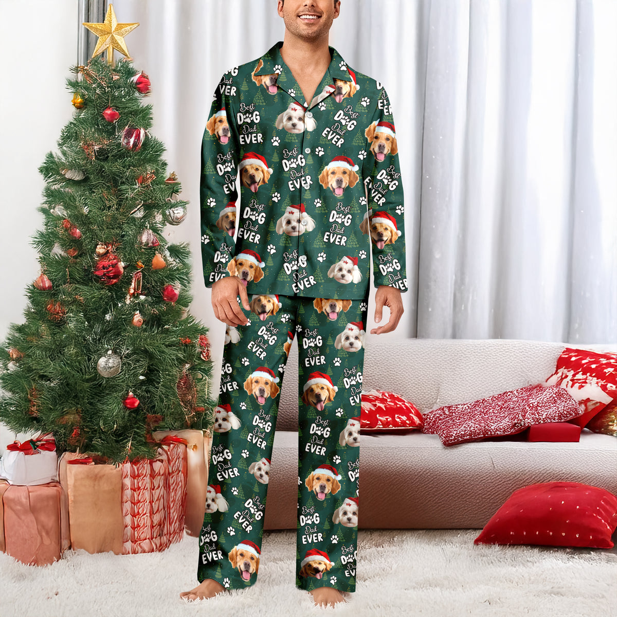 Custom Dog Face Cute Best  Dog Dad Ever Christmas Pajamas LM32 895749