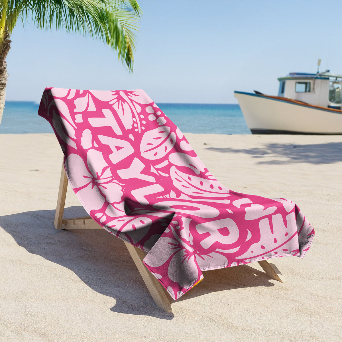 Custom Name Tropical Hawaiian Floral Beach Towel – Summer Vacation Beach Gift LM32 899665