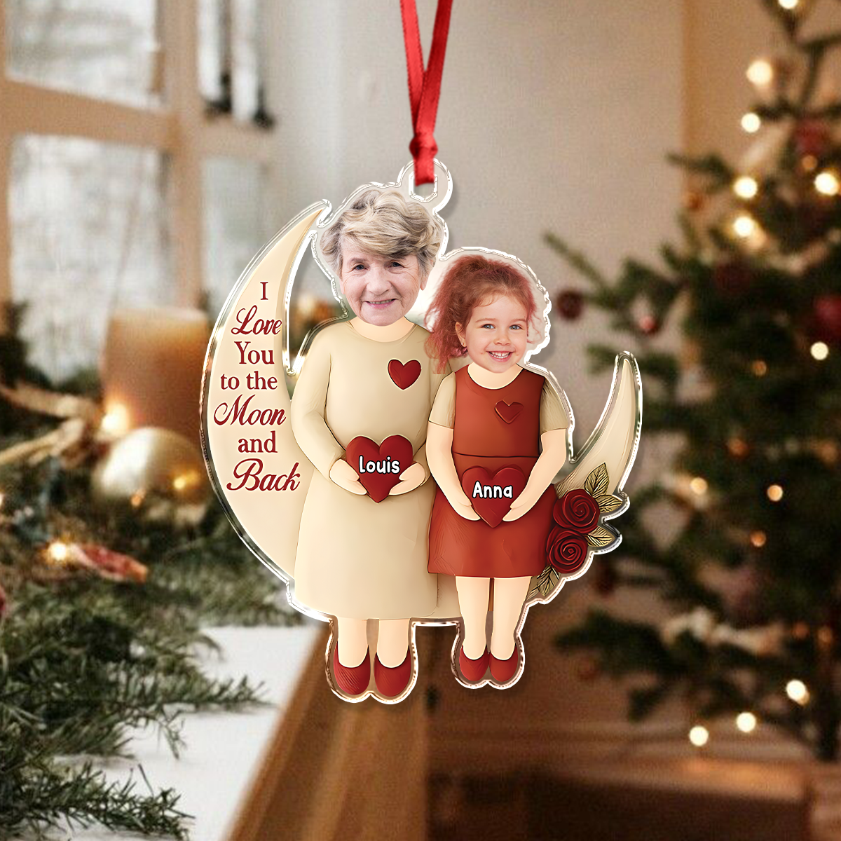 Custom Photo Moon Of Love Family Acrylic Ornament, Gift From Niece For Grandma HO82 900560