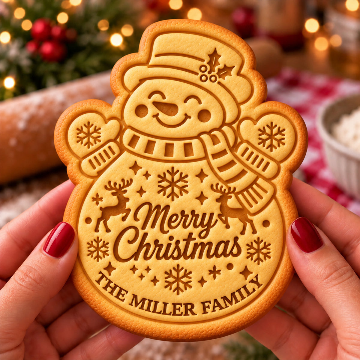 Custom Family Name Merry Christmas Shaped Cookie Stamp HA75 919620
