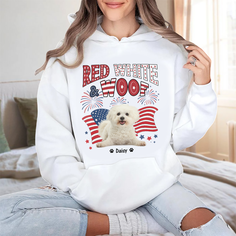 Custom Dog Photo Red White Woof Bright Shirt LM32 893723