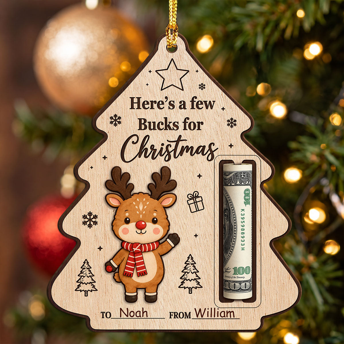 Personalized Here’s a Few Bucks for Christmas Wood Money Holder Ornament LM32 670069