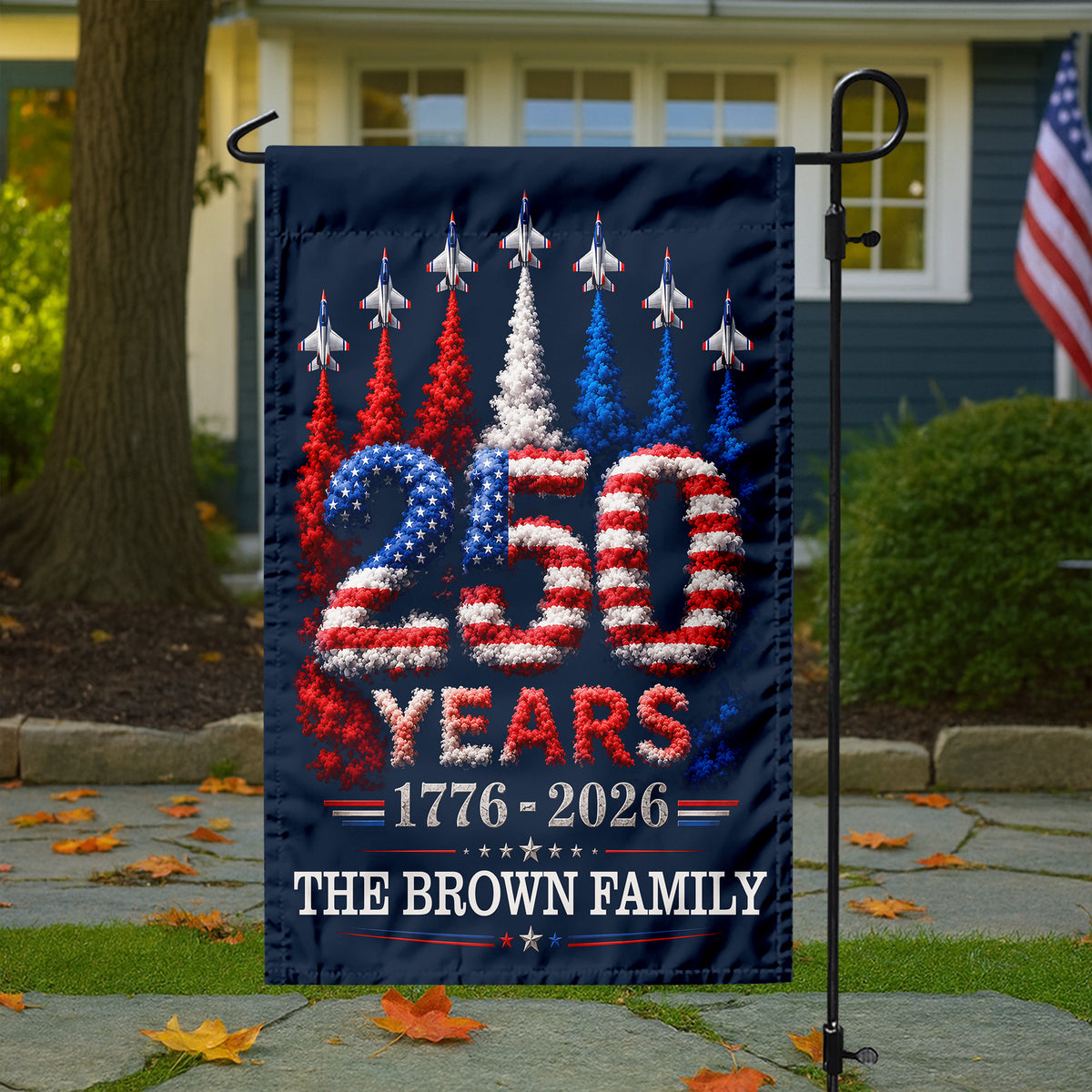 Custom Family Name US 250 Years 1776–2026 Patriotic Jets Garden Flag LM32 669177