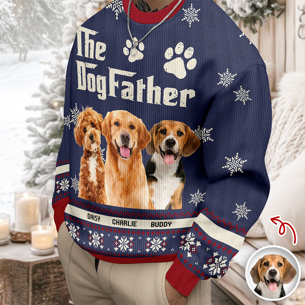 Custom Photo The Dogfather - Personalized Christmas Ugly Sweater CH07 896678