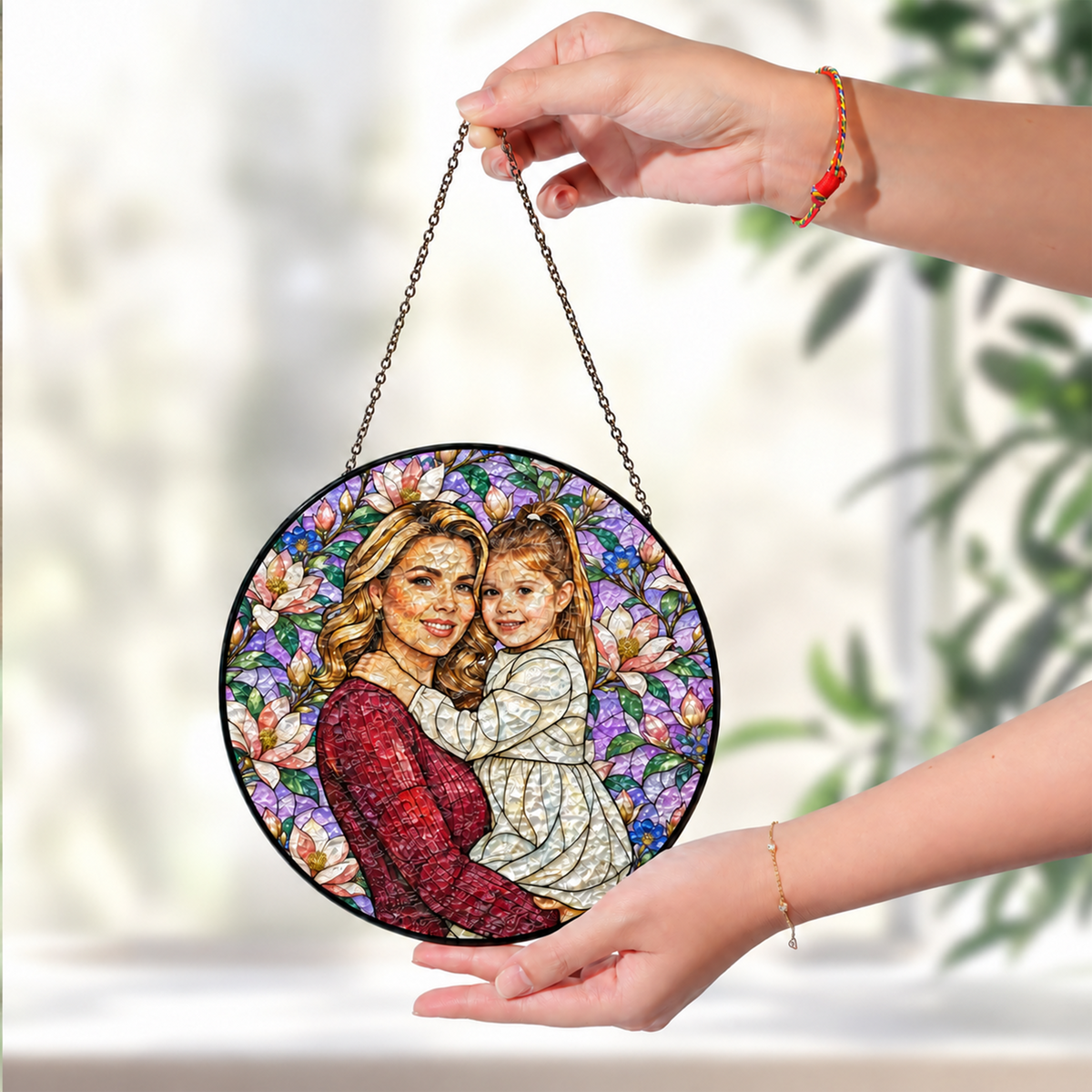 Custom Photo Stained Glass Suncatcher, Personalized Window Hanging Decor For Family LM32 670305