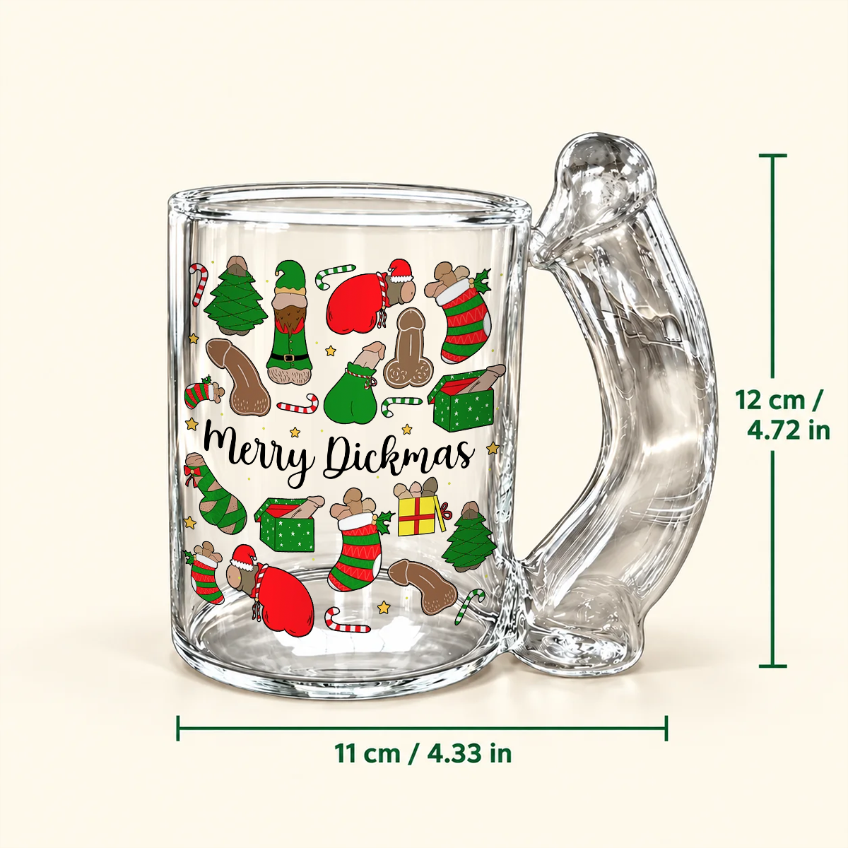 Personalized Merry Dickmas Naughty Glass Mug CH07 180804