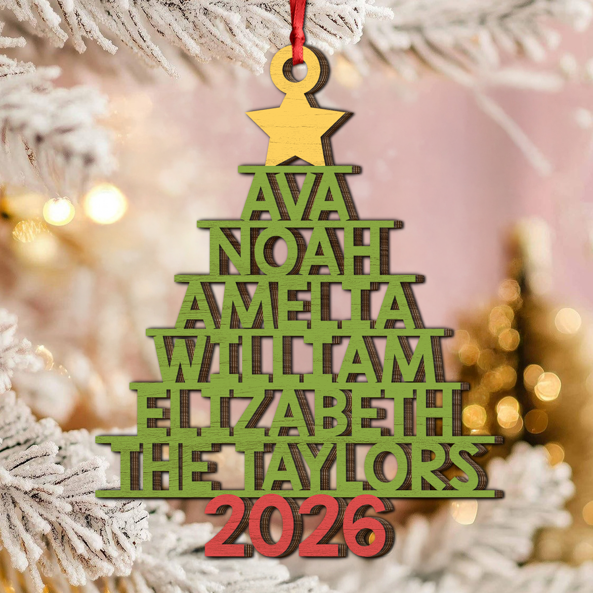 Personalized 2026 Family Names Christmas Wooden Ornament, Holiday Tree Decor LM32 670505