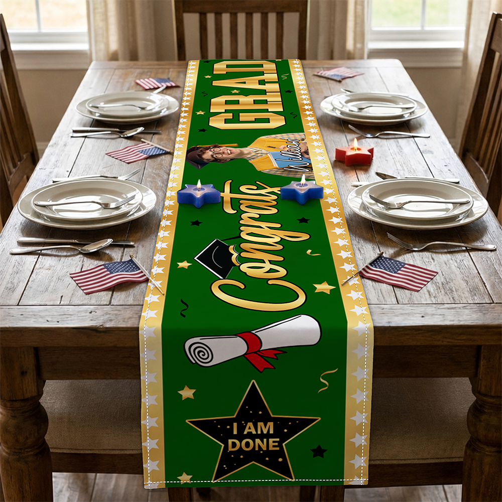 Custom Photo I'm Done Congrats Class of 2026 Graduation Table Runner LM32 899759