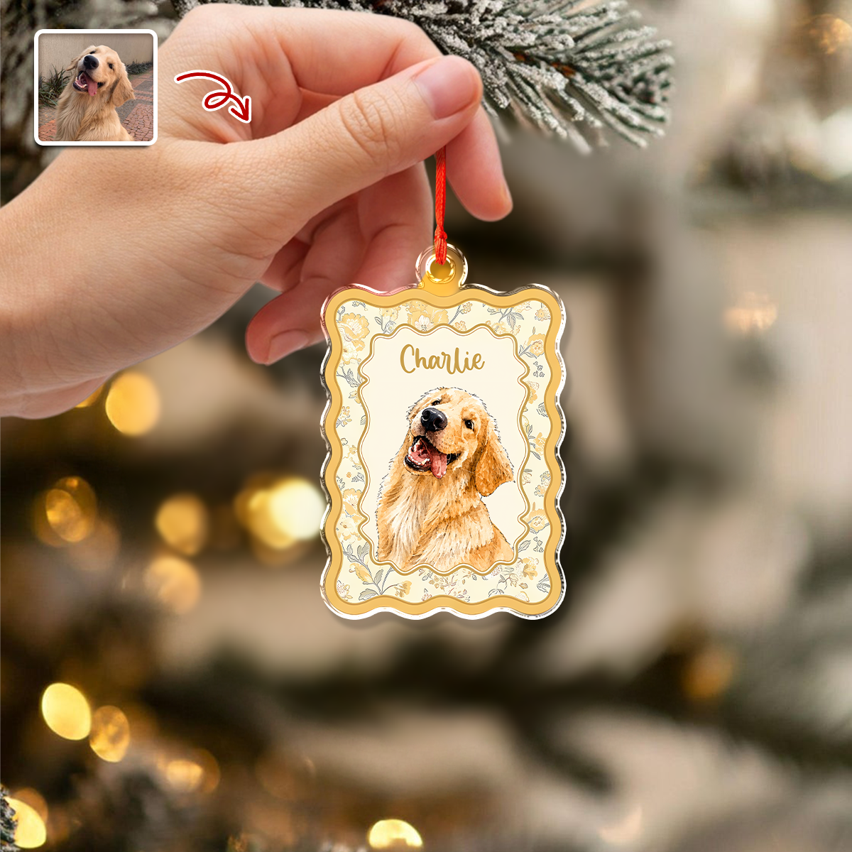 Custom Photo Cute Dog Cat Vintage Frame Acrylic Ornament, Christmas Keepsake for Pet Lovers HA75 919414