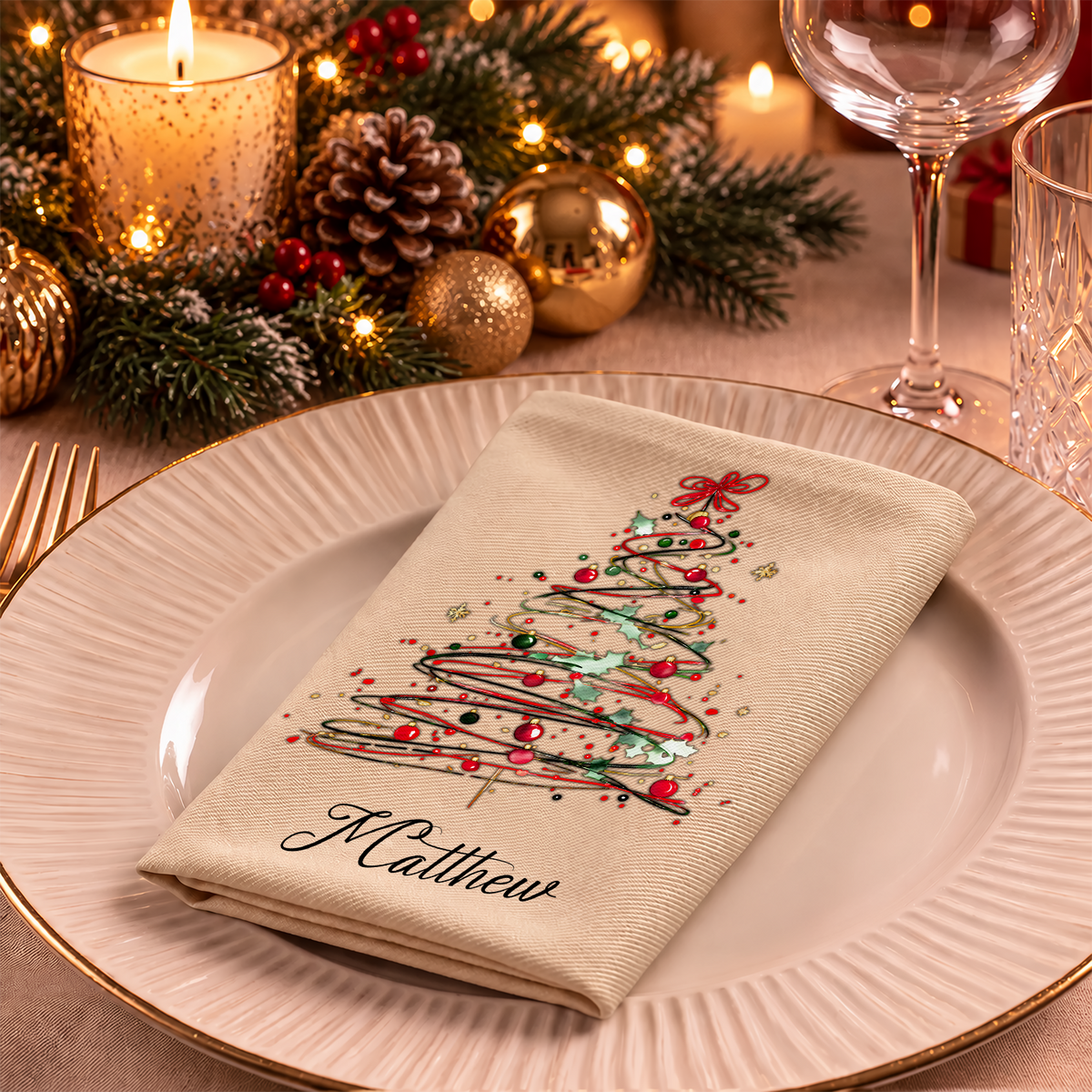 Custom Name Christmas Tree Reusable Cotton Napkin HA75 919384