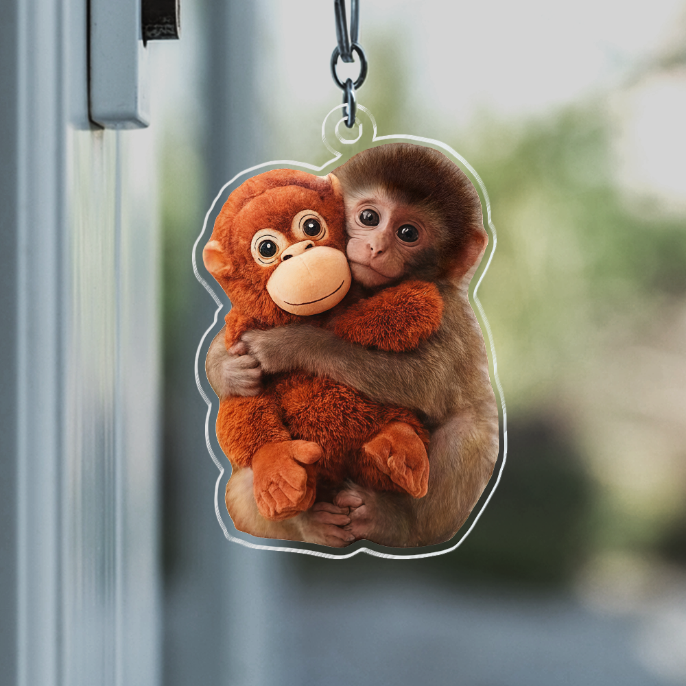 Cute Monkey Hugging Plush Acrylic Keychain, Baby Monkey Punch Keychain CH07 910868