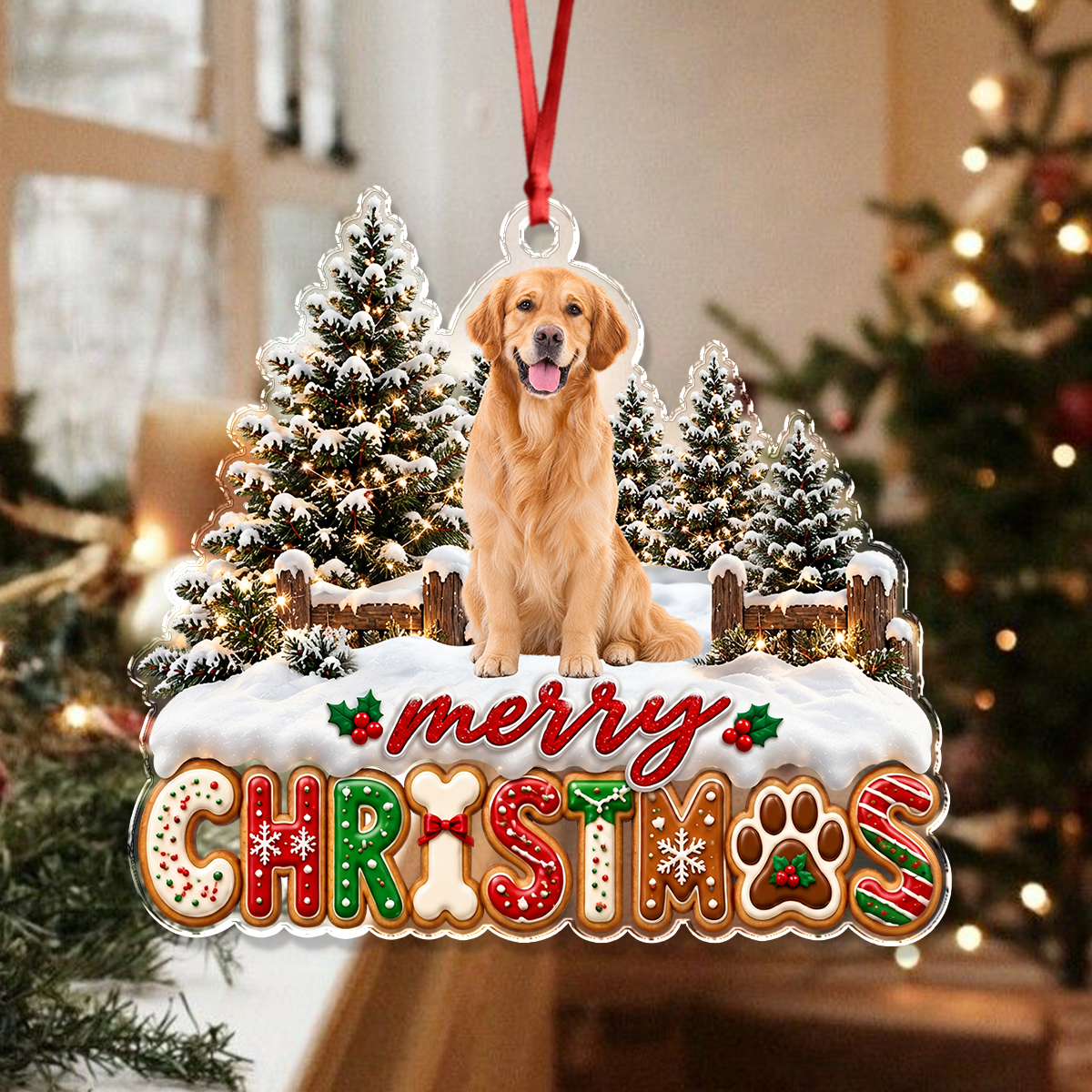 Custom Pet Photo Merry Christmas Acrylic Ornament Pet Lover Gift, Festive Christmas Tree Decoration LM32 670291