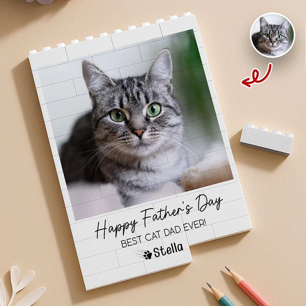 Custom Photo Happy Father's Day To the Best Cat Dad Building Brick Blocks TH10 169995