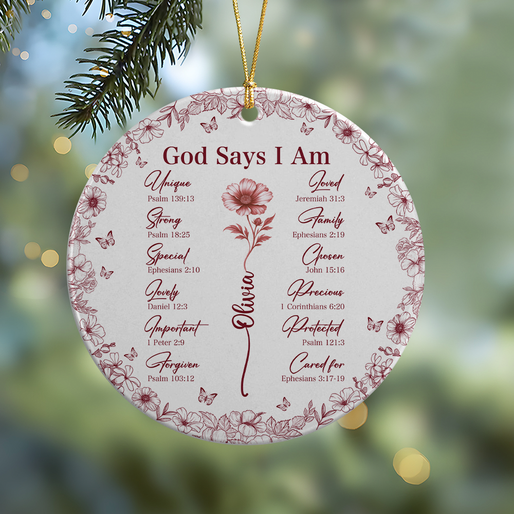 God Says You Are Christian Toile De Jouy Style - Personalized Ceramic Ornament HA75 897158