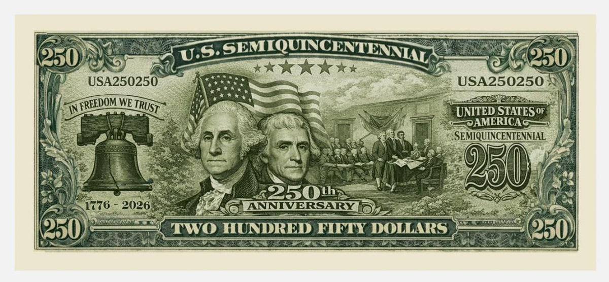 Pack of 20 – U.S. 250th Anniversary Semiquincentennial Commemorative Bills Funny 4th of July Gift CH07 911722