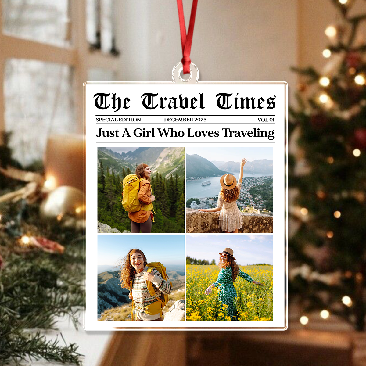Just A Girl Who Loves Traveling - Custom Photo Acrylic Ornament Personalized Gift For Travel Lovers CH07 899312