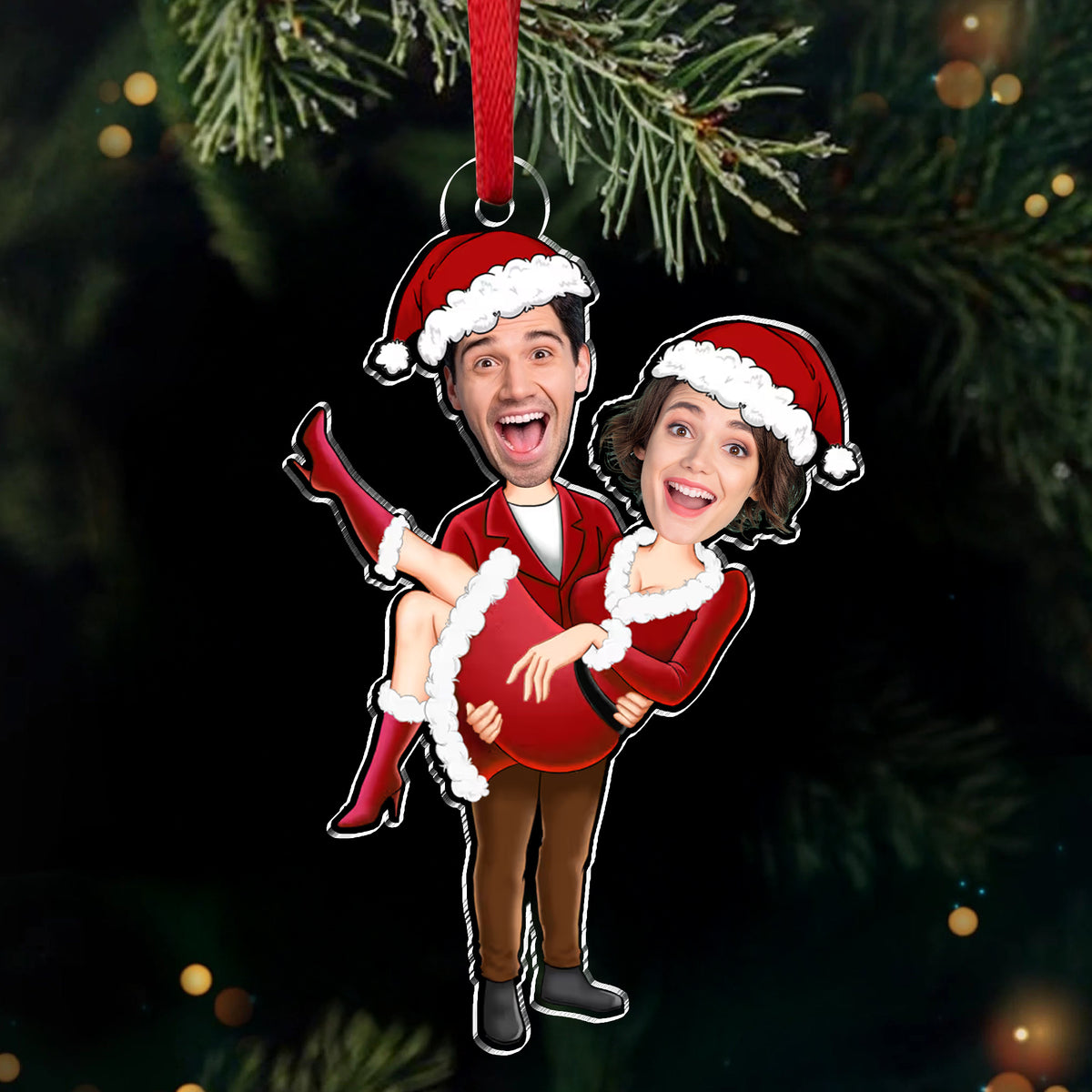 Custom Face Couple Acrylic Ornament, Romantic Christmas Gift For Couples TH10 170999